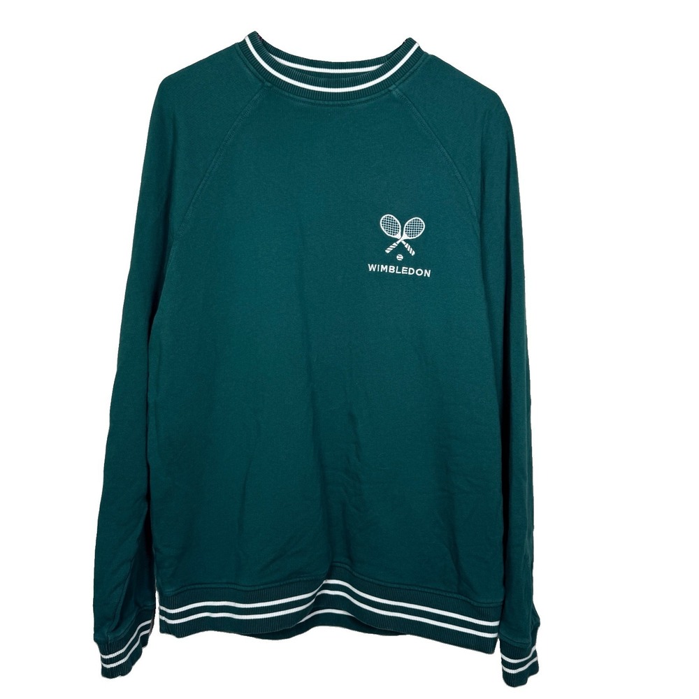 Wimbledon Est 1877 Green Crewneck Sweatshirt Mens M Embroidered Tennis Logo